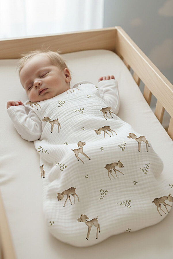 Tuğba Kuğu 4 Kat Müslin 1.2 TOG Bebek Uyku Tulumu (0-18 AY) - Bambi Dream