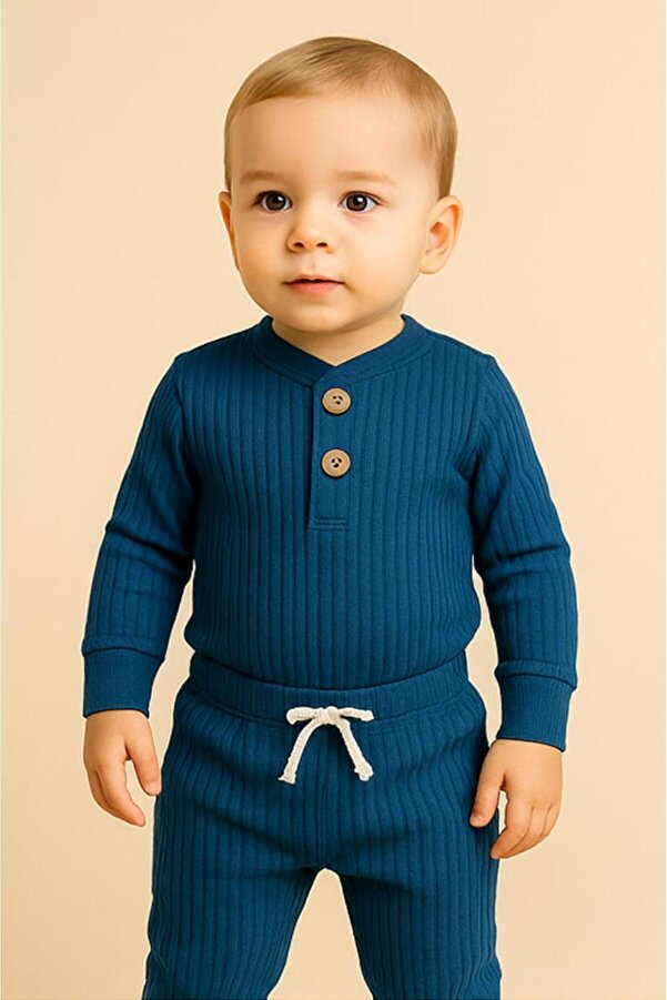 nevrankids Basic Badili Fitilli Zıbın Takım 3 Ay - 2 Yaş Indigo
