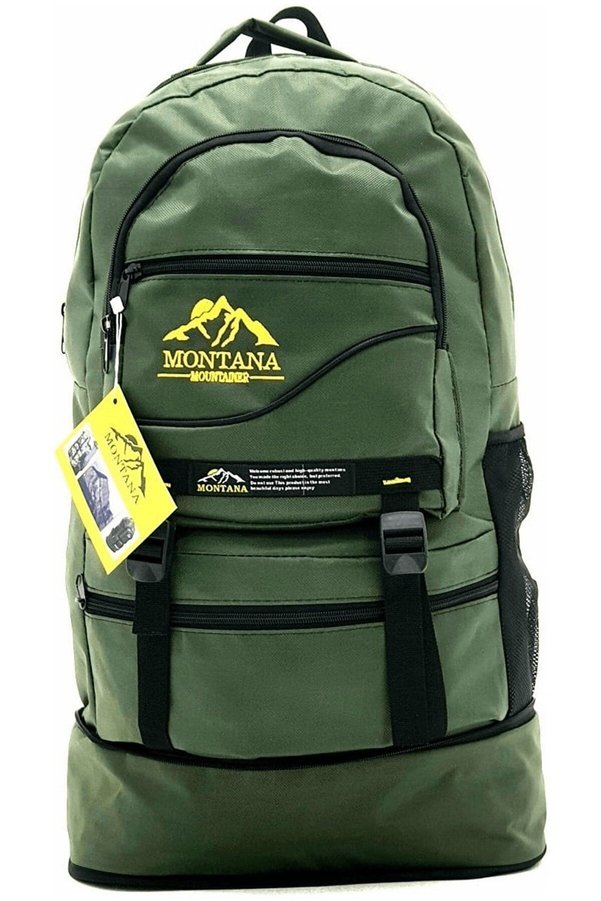 MONTANA MOUNTAINER Bellows Mountaineer Backpack 65 Liter Capacity Camping Bag Khaki Green (FARMAFA)