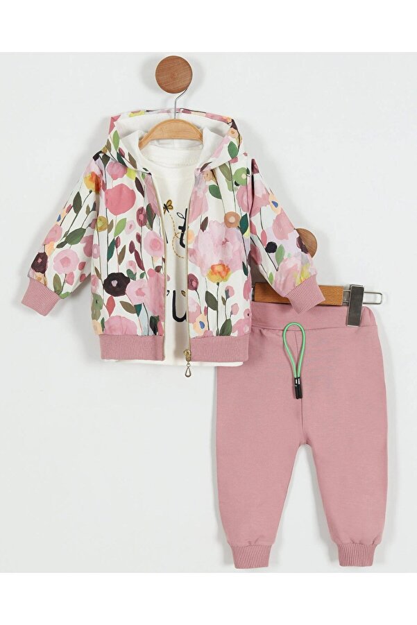 Ege Bebek Kız Bebek Yağmurluklu Kapüşonlu, 3 Parça Mevsimlik Alt Üst Takım l 3-6-9-12-18 Ay