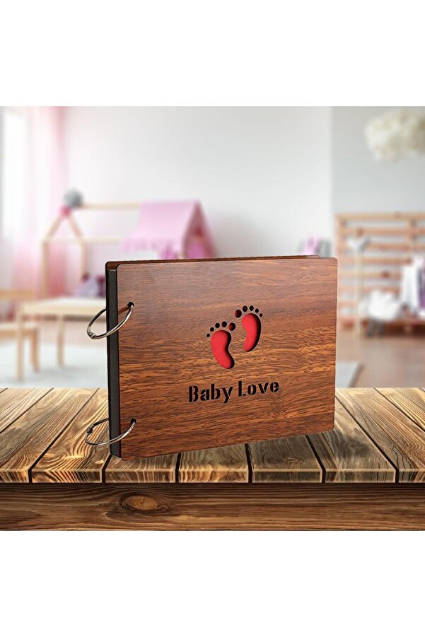Wolawood Ahşap Baby Love Fotoğraf Albümü Özel Tasarım, Doğal Kapaklı, Bebek Anı Defteri, Hatıra Hediye Albüm
