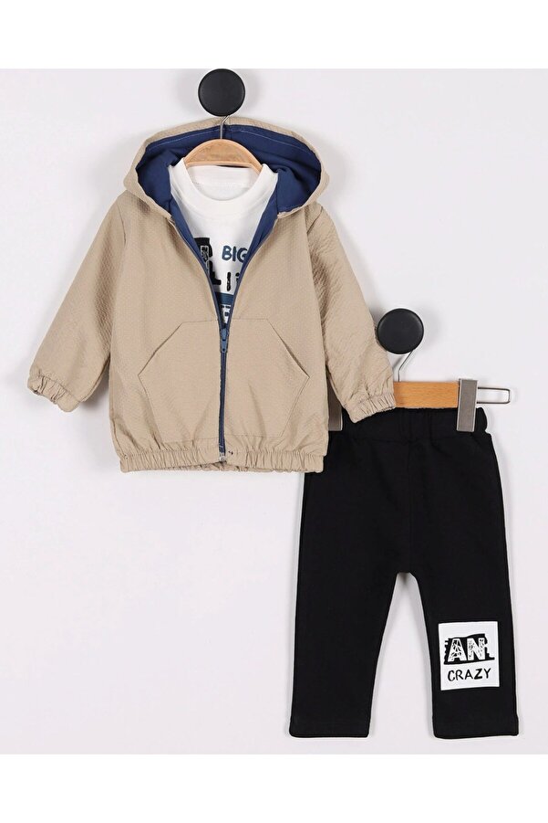 Ege Bebek Erkek Bebek Yağmurluklu Kapüşonlu, 3 Parça Mevsimlik Alt Üst Takım l 3-6-9-12-18 Ay