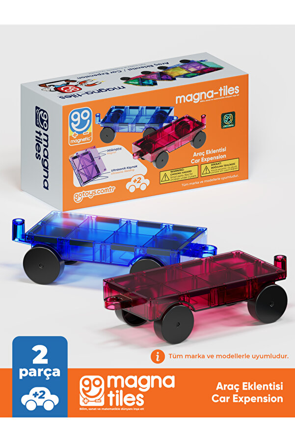 Go Toys Go Magna-Tiles 2 Adet Araba Eklentisi Manyetik Oyuncak - Manyetik Yapı Blokları
