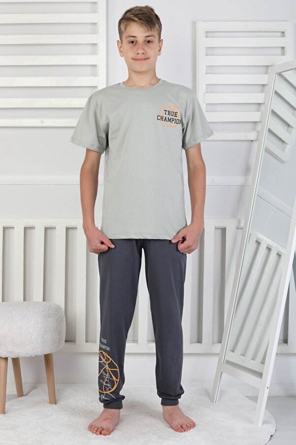 zuzunga True Champion Basketbol Baskılı Kısa Kol Erkek Çocuk Pijama Takımı