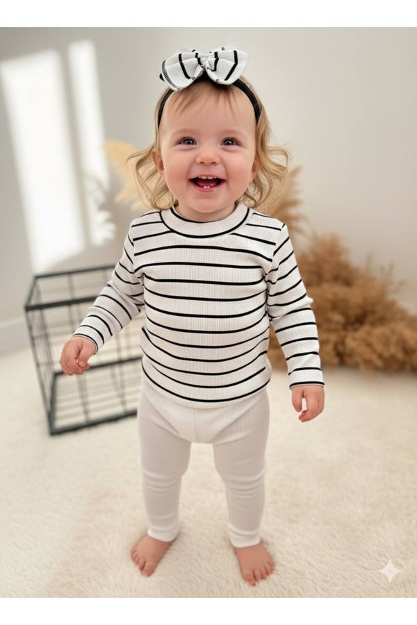 BAHNUR BEYAZ BEBEK TAYT BLUZ BANDANA TAKIMI SETi