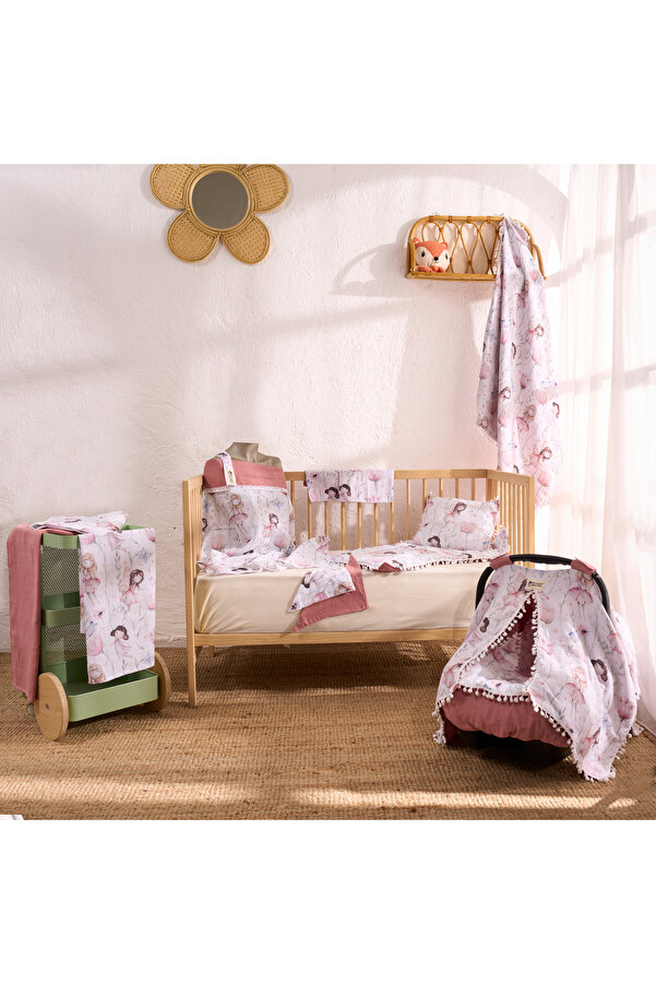 SALLHOMEE Gül kurusu prenses model 14 Parça %100 Pamuk Bebek Puset Takımı