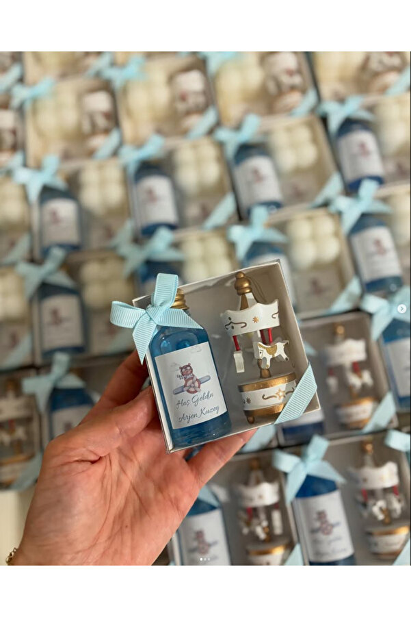 3DLuxeDekor Doğum Hediyesi, Hoş geldin Bebek Atlı Karınca, Kolonya Set Kutu Hediyelik 10 ADET