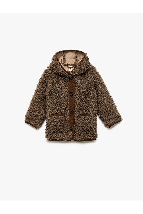 Koton Uzun Kollu Cep Detaylı Kapşonlu Peluş Mont