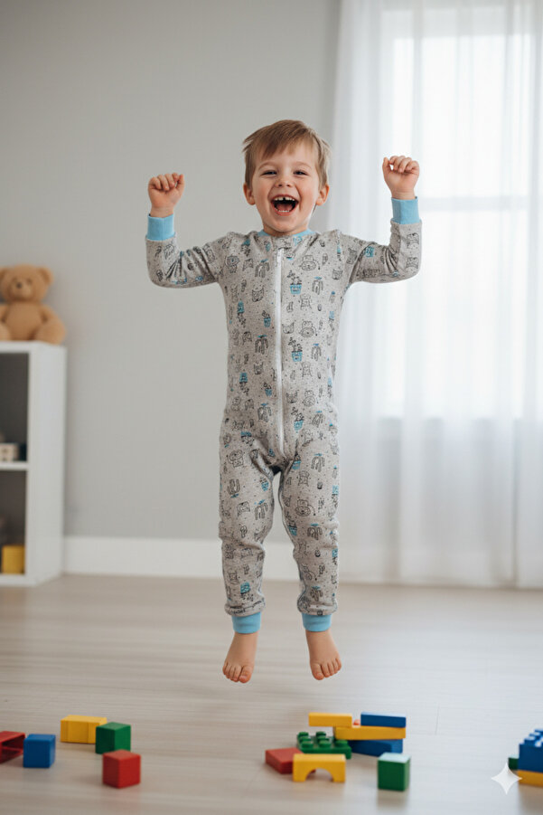 ÖZLEM BEBE 1-16 Yaş Ara Dolgulu Mavi Kaktüs Desenli 2.5 Tog Çocuk Uyku Tulumu