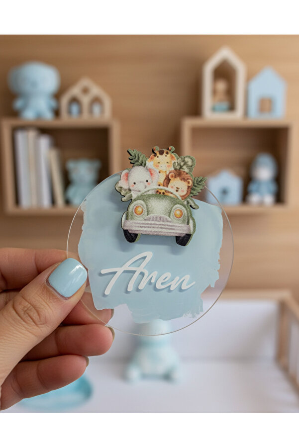 LABİREND PRODUCTS 10'lu paket Şeffaf Aslan Fil Zürafa Araba Figürlü Bebek Magnet Kartlı ve Jelatinli İsme Özel Hatıra