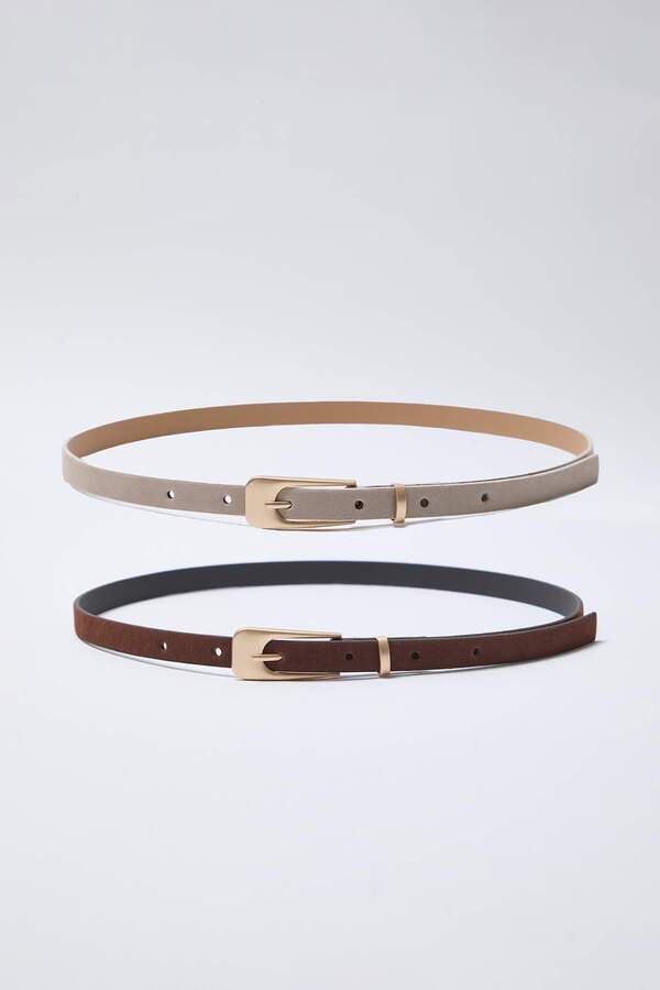 Trendyol Shoes Brown/Beige Double Pack Thin Women's Belt Twoss25Ke00010