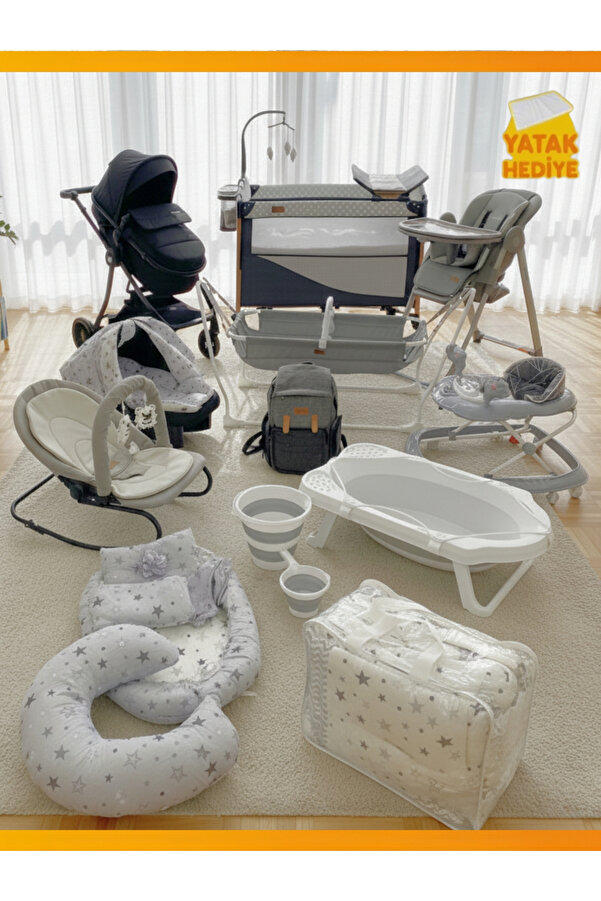 modabebekler 33 Parça Bebek Çeyiz Seti | Bebek Arabası Park beşik Mama Sandalyesi Hamak beşik Yürüteç Anne Çanta