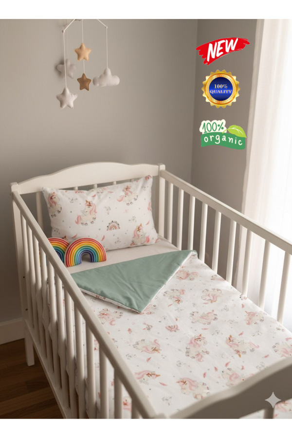 zera collection 4 Parça 100% Organik pamuk Bebek Yorgan Nevresim Takımı bebek seti (Unisex) 3 FARKLI RENK