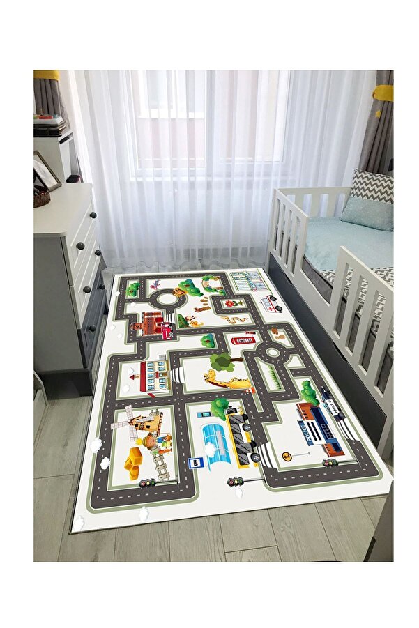 STY Home Oyun Yollu Çoçuk Kaymaz Taban Makinede Yıkanabilir Halı Eğitici Bebek Oyun Matı Oyun Halısı