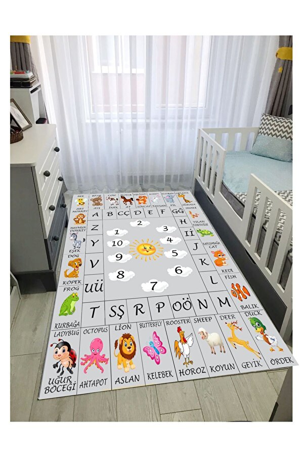 STY Home Öğretici Ingilizce Çocuk Oyun Halısı Kaymaz Makinede Yıkanabilir Eğitici Bebek Ve Çocuk Odası Halısı