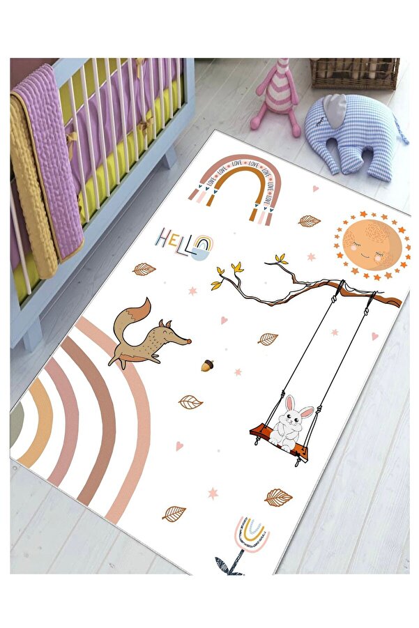 STY Home Tilki Çocuk Oyun Halısı Kaymaz Makinede Yıkanabilir Eğitici Bebek Ve Çocuk Odası Halısı Oyun Matı