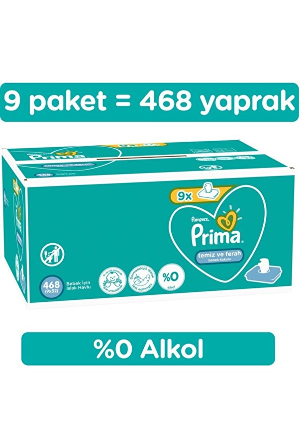 Prima Pampers Temiz Ve Ferah Islak Havlu 52'li X9 Adet (468 Yaprak)
