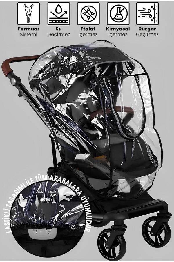 MorPort Fermuarlı Ultra Lüks Bebek Arabası Yağmurluğu (BÜTÜN BEBEK ARABALARINA UYUMLUDUR) Siyah
