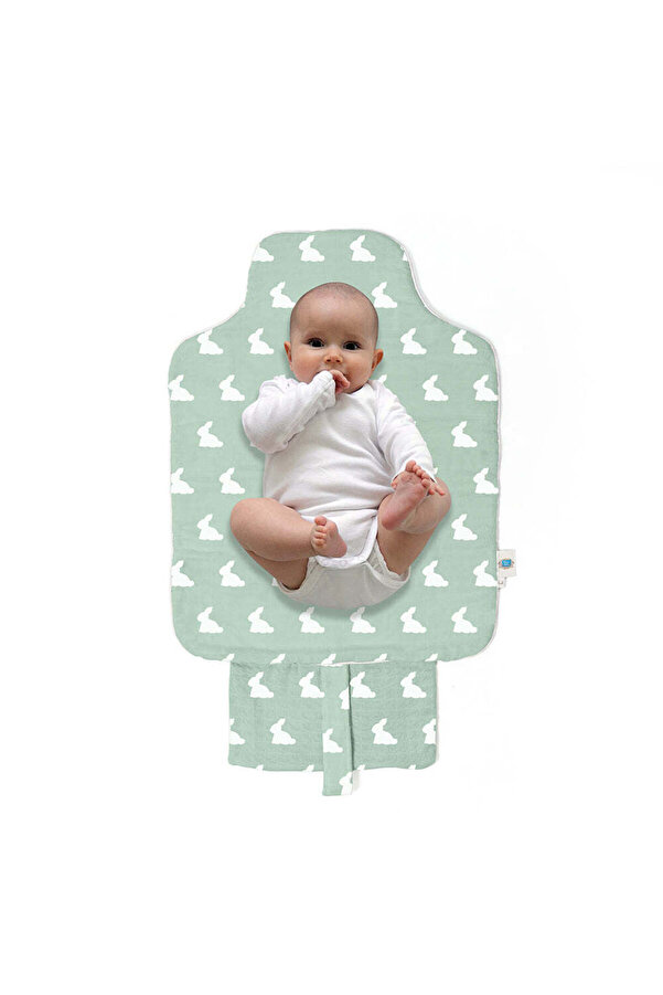 Deux Lapins %100 Pamuk Çantalı Pratik Katlanabilir Alt Değiştirme Matı - Mono Lapin Matcha Green