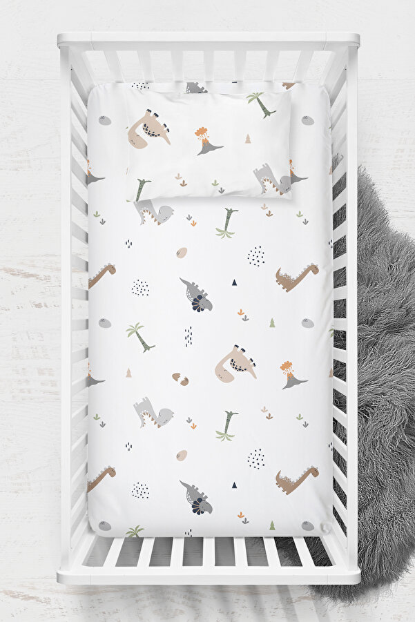 Wheeppo %100 Pamuk Ranforce Lastikli Çarşaf Seti - Dinozor Park Yatak 70x120 35x45