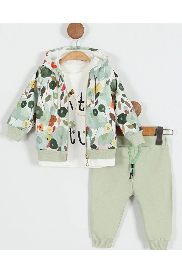 Ege Bebek Kız Bebek Yağmurluklu Kapüşonlu, 3 Parça Mevsimlik Alt Üst Takım l 3-6-9-12-18 Ay