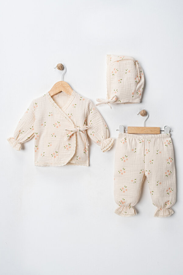 FURYATEX Organik Pamuk Müslin 3’lü Bebek Seti Çift Katlı Müslin Yeni Doğan Takım – %100 Pamuk Çiçekli