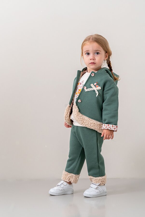 JNF kids Kız Bebek & Çocuk Kapüşonlu Ceketli Pantolon 3'lü Takım