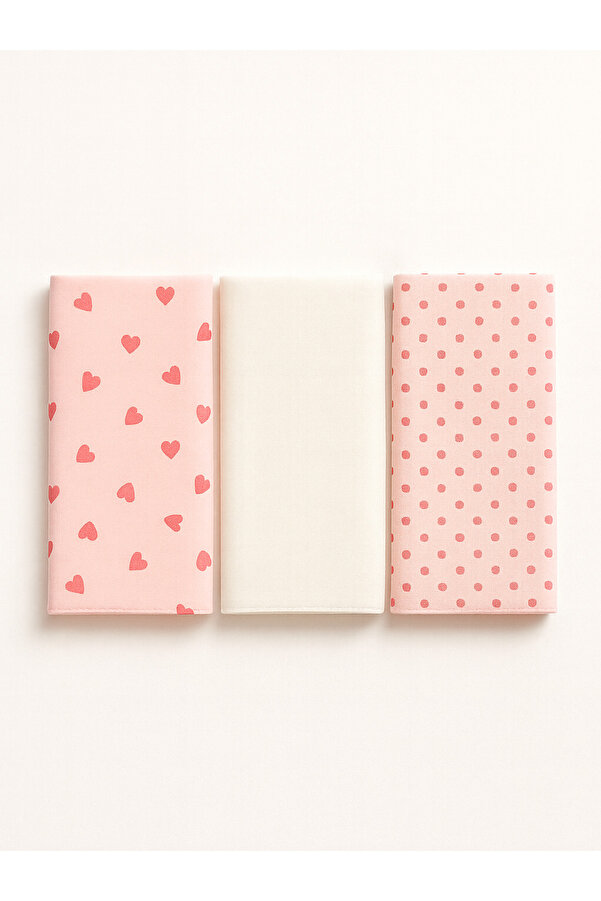 Mama Yoyo Baby Kids 3'lü Müslin Set - Pudra Kalp Takım Yenidoğan Çok Amaçlı Müslin Örtü 100% Pamuk 75*75 cm set