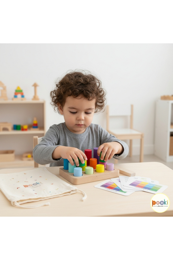 Pooki playroom Montessori Renk ve Boy Farkı Eşleştirme Seti Kartlı