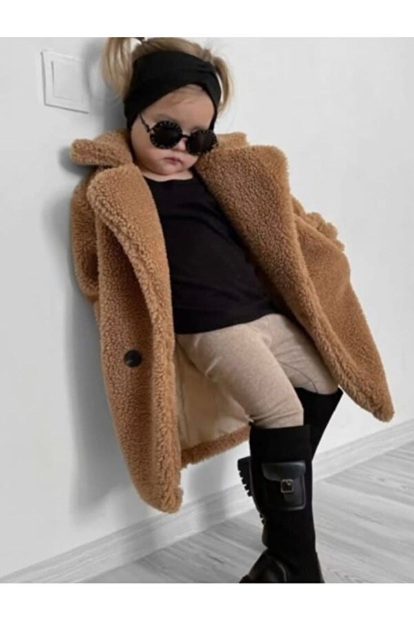 Süslüm Kids Kahve Rengi Astarlı Peluş Kaban