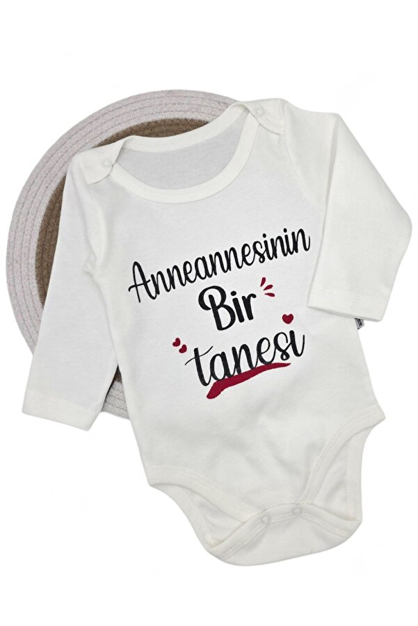 VOY KİDS "Anneannesinin Bir Tanesi" Yazı Baskılı Uzun Kollu, %100 Pamuklu Bebek Çıtçıtlı Body / Zıbın / Atlet