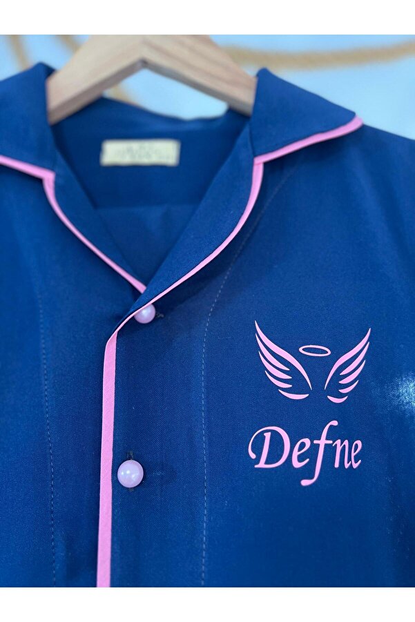 ADEREN KİDS LACİVERT PEMBE MELEK KANATLI KİŞİYE ÖZEL İSİM BASKILI PAMUK PİJAMA TAKIMI HEDİYE DOĞUM GÜNÜ PARTİ