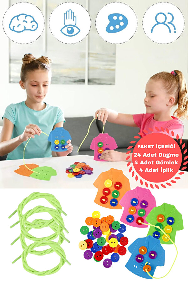 Ayver Kıyafet Giydirme Oyunu Gömleğe Düğme Dikme İnce Motor Beceri Montessori Eğitici Oyuncak