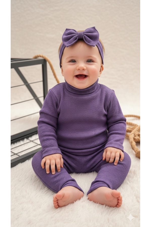 BAHNUR MOR BEBEK TAYT BLUZ BANDANA TAKIMI SETi