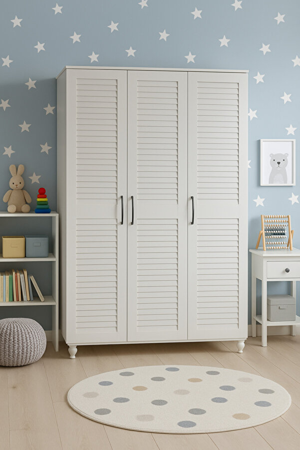 arionkids Pera 3 Kapaklı Çekmeceli Dolap | %100 MDF | REHAU Kapaklı | Çekmeceli | Ağaç Ayaklı | Panjur Kapaklı