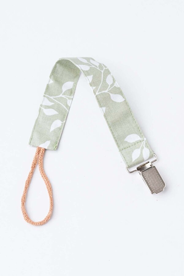 MyVera Yeşil Yaprak Emzik Askısı - Kumaş Pamuk Bağcıklı Emzik Zinciri - Emzik Tutacağı