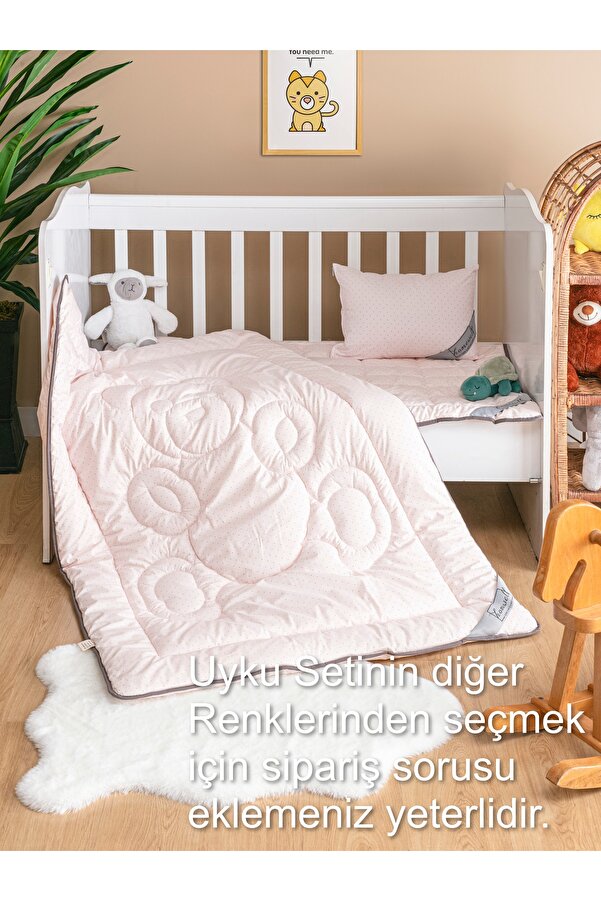 homewell %100 Saf Bambu Hipoalerjenik 0-6 Yaş Bebek Çocuk Uyku Seti Ayıcık Desen Pembe
