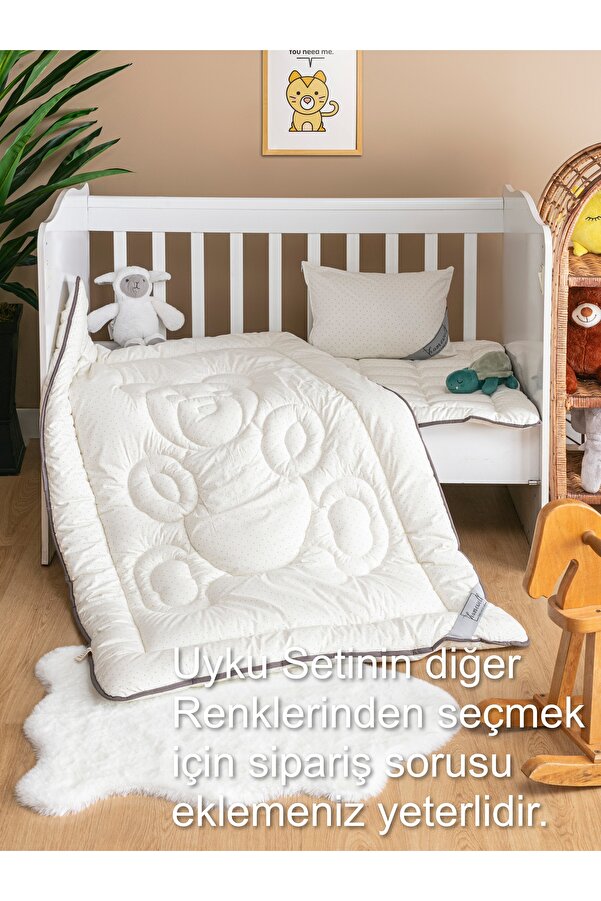 homewell %100 Saf Bambu Hipoalerjenik 0-6 Yaş Bebek Çocuk Uyku Seti Ayıcık Desen Krem