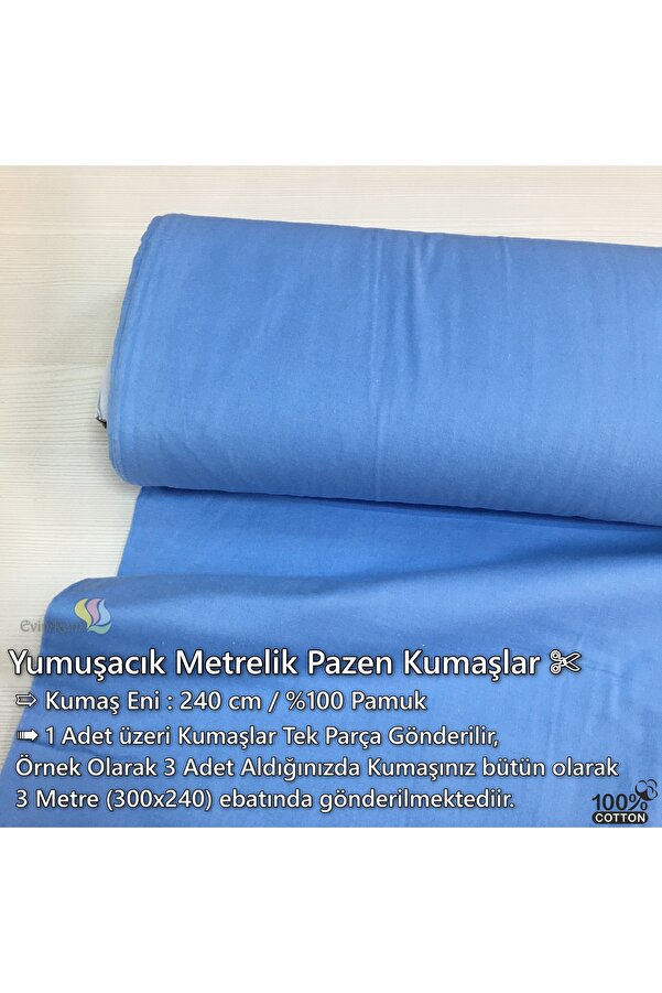 evimrenk Mavi Pazen %100 Pamuk Kumaş - Bebek - Nevresim - Battaniye - Hobi - Dikiş