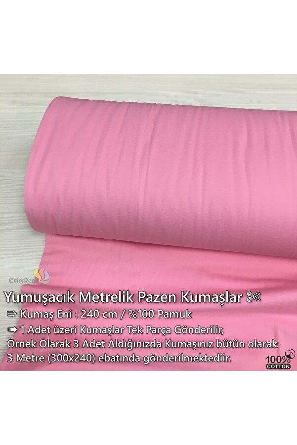 evimrenk Pembe Pazen %100 Pamuk Kumaş - Bebek - Nevresim - Battaniye - Hobi - Dikiş