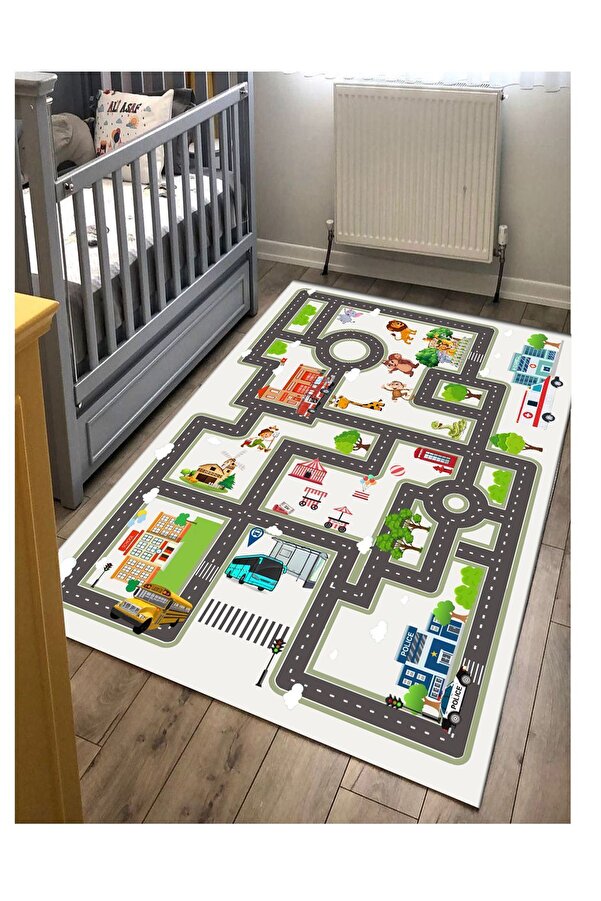 STY Home Trafik Çocuk Oyun Halısı Kaymaz Makinede Yıkanabilir Eğitici Bebek Ve Çocuk Odası Halısı Oyun Matı 1