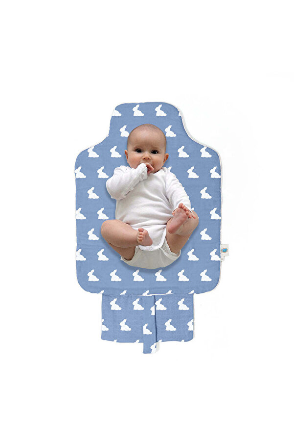 Deux Lapins %100 Pamuk Çantalı Pratik Katlanabilir Alt Değiştirme Matı - Mono Lapin Royal Blue