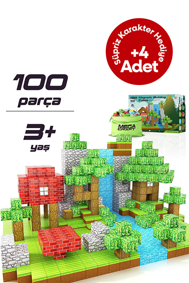 Megacraft Manyetik Yapı Blokları 100 Parça – Çocuklar Için Eğitici Oyuncak Seti Kitapçık Çanta