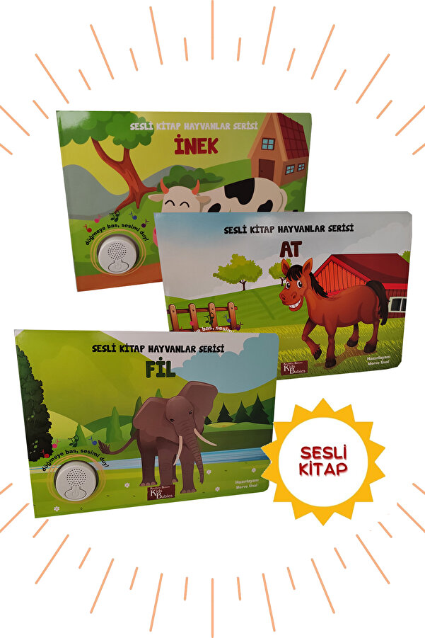 Kids Babies SESLİ KİTAP HAYVANLAR 3LÜ İNEK-FİL-AT