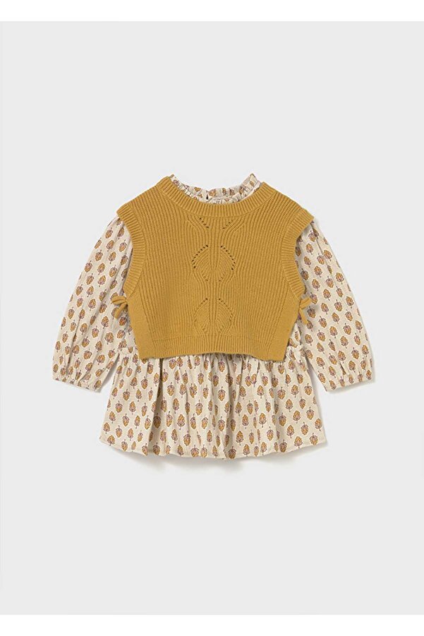 Mayoral Kışlık Kız Bebek Yelekli Elbise - Hardal