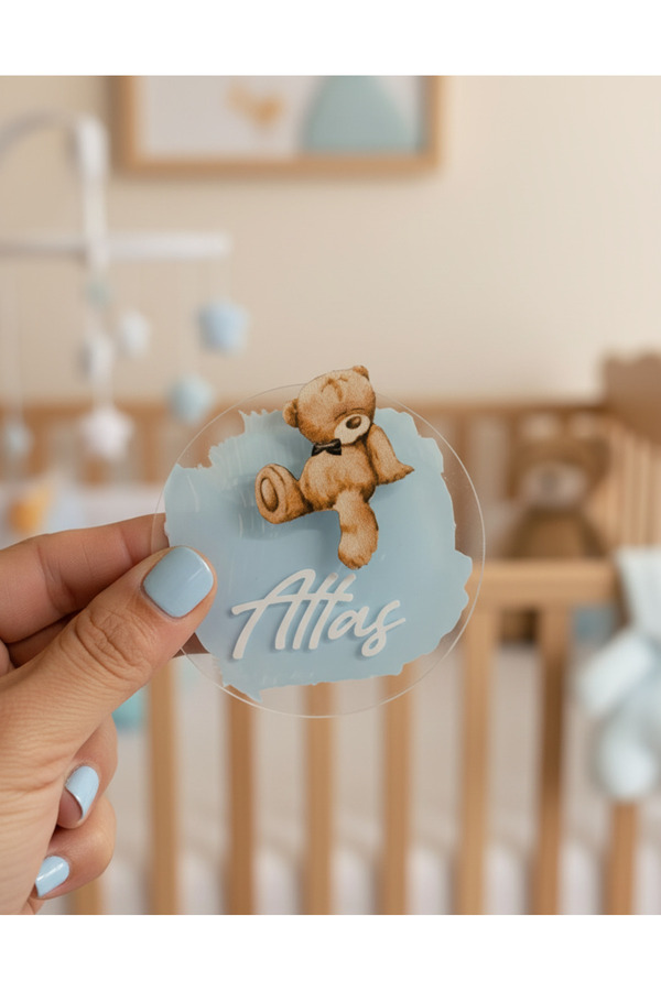 LABİREND PRODUCTS 10'lu paket Şeffaf Ayı Figürlü Bebek Magnet Kartlı ve Jelatinli İsme Özel Hatıra