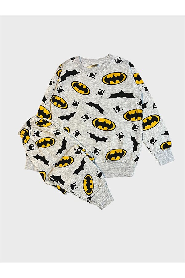 ALİŞ KİDS Erkek Çocuk Pamuklu Şardonlu Gri Uzun Kollu Kışlık Pijama Takımı