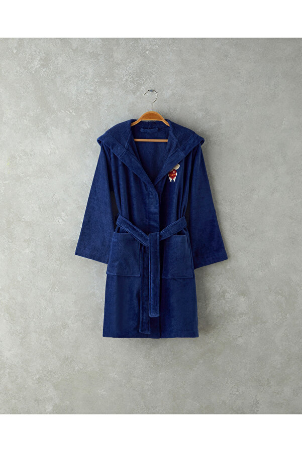 English Home Elephant Kadife Çocuk Bornoz 4-6 Yaş Koyu Mavi