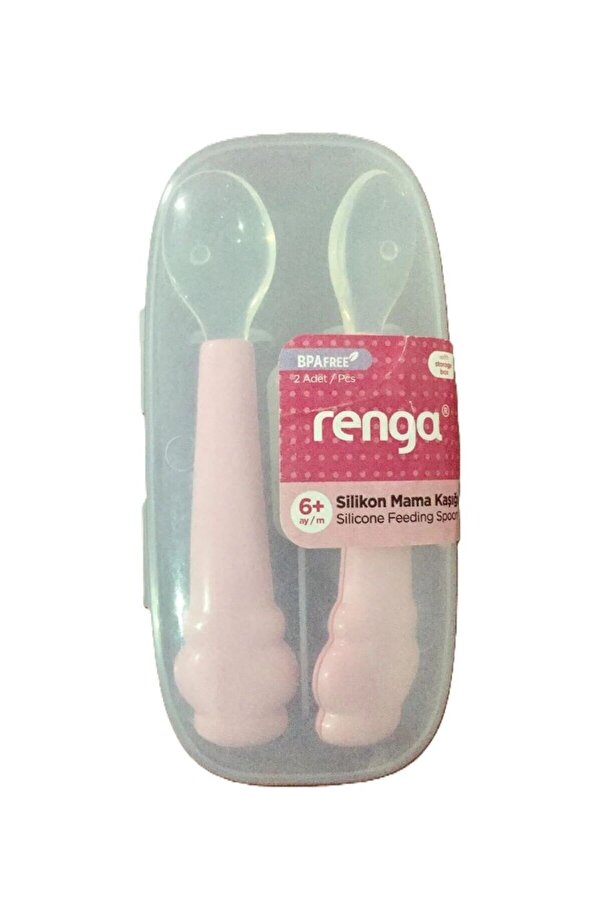Merkant Renga 2'li Silikon Mama Kaşığı - Pembe 6+ Ay - BPAFree