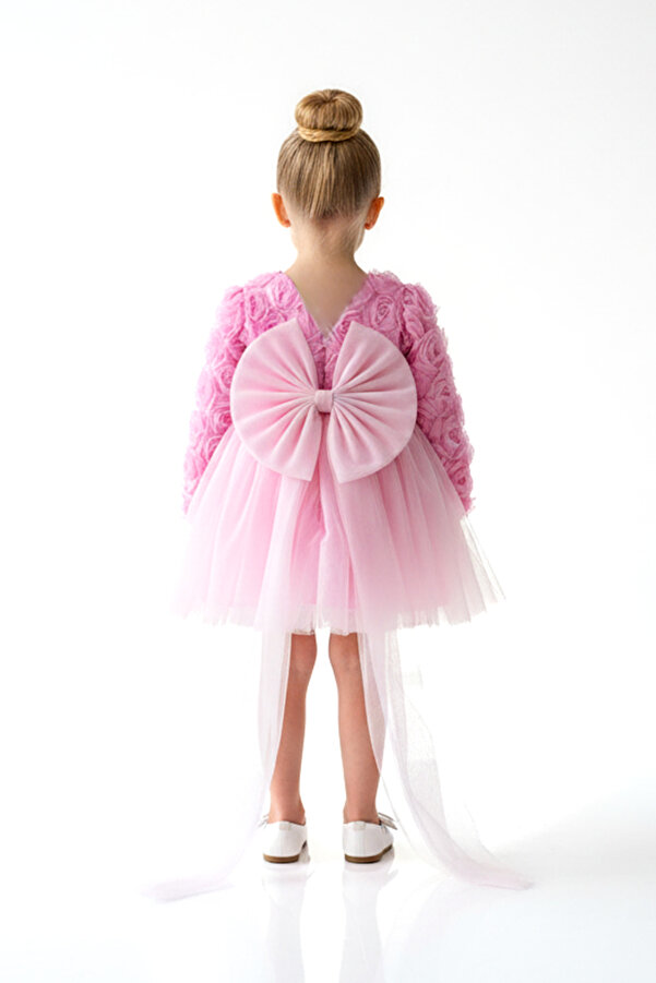 Baby Animals Kız Bebek Kız Çocuk Doğum Günü Parti Düğün Elbise Uzunkollu Güllü Fiyonklu Tüllü Tütü Astarlı